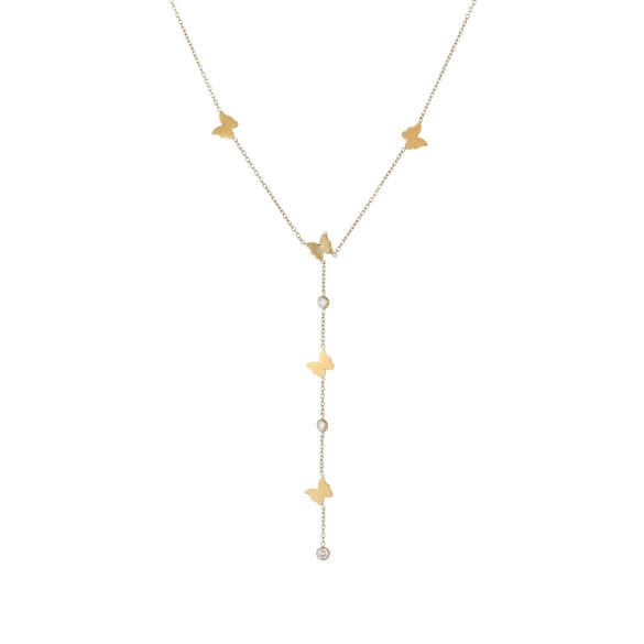 Wholesale Women's Fashion Geometric Butterfly Tassel Clavicle Chain Stainless Steel Electroplated Yshaped Chain
