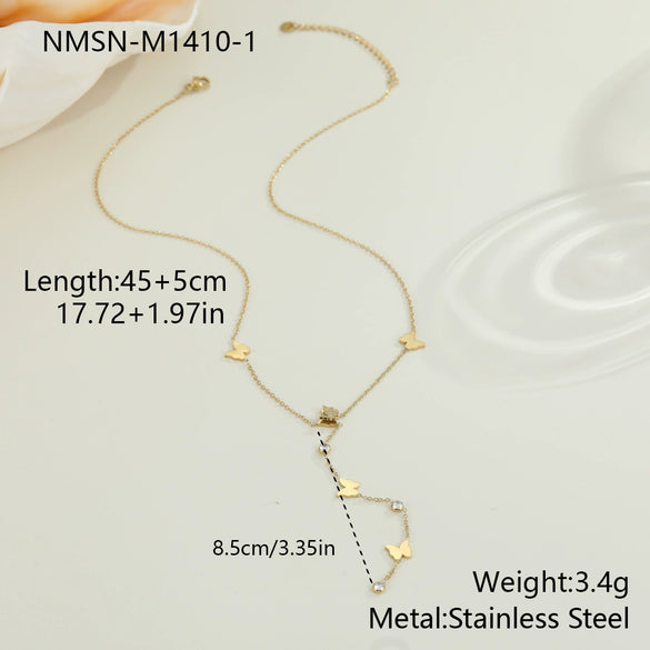 Wholesale Women's Fashion Geometric Butterfly Tassel Clavicle Chain Stainless Steel Electroplated Yshaped Chain