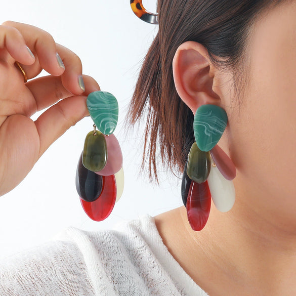 Wholesale Women's Fashion Geometric Color Matching Plastic And Resin Handmade Earrings