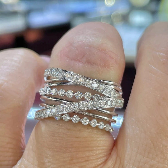 Wholesale Women's Fashion Geometric Copper Ring With Inlaid Zircon
