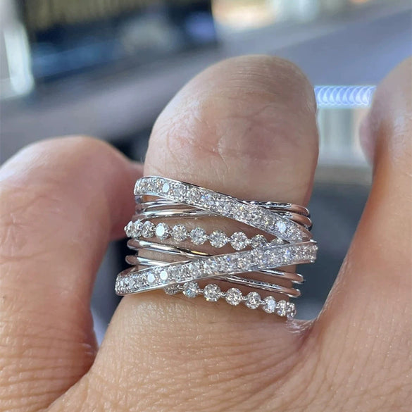 Wholesale Women's Fashion Geometric Copper Ring With Inlaid Zircon