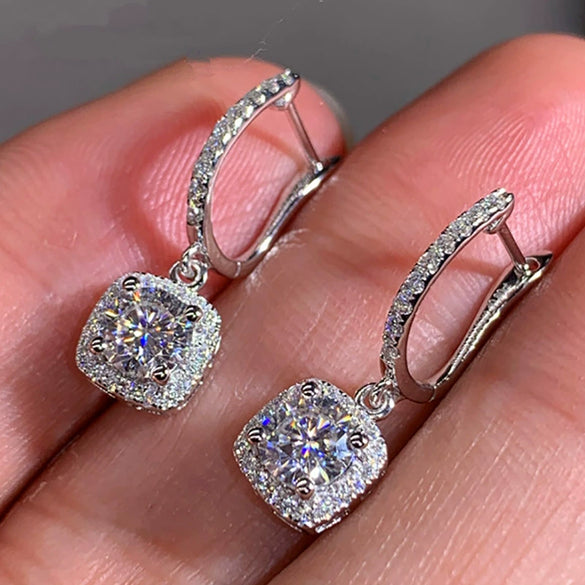 Wholesale Women's Fashion Geometric Copper Zircon Pendant Earrings