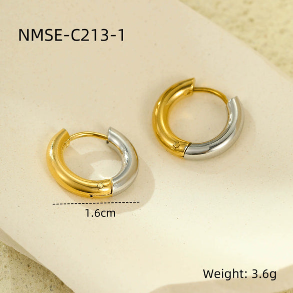 Wholesale Women's Fashion Geometric Cshaped Colorblocked Titanium Steel And 18K Gold Plated Earrings