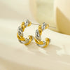 Wholesale Women's Fashion Geometric Cshaped Colorblocked Titanium Steel And 18K Gold Plated Earrings
