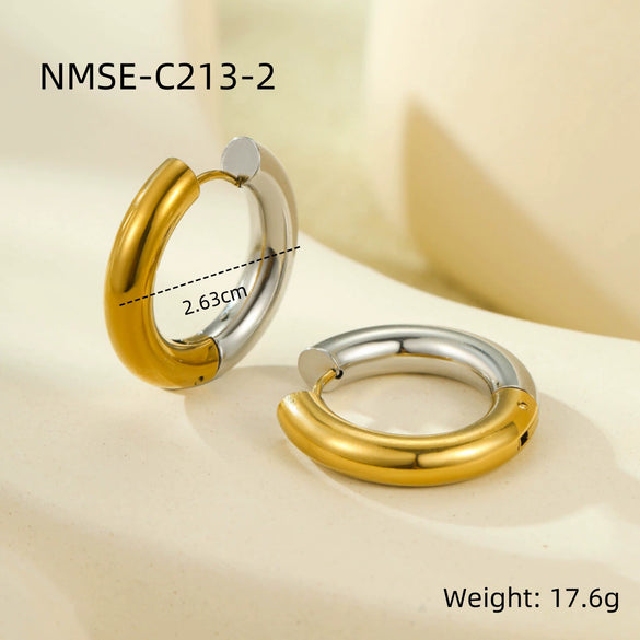 Wholesale Women's Fashion Geometric Cshaped Colorblocked Titanium Steel And 18K Gold Plated Earrings