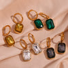 Wholesale Women's Fashion Geometric Cut Corner Rectangular Titanium Steel 18K Gold Plated Zircon Pendant Earrings