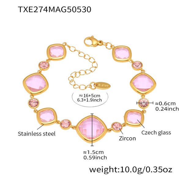 Wholesale Women's Fashion Geometric Czech Glass Bracelet With Stainless Steel And Electroplating