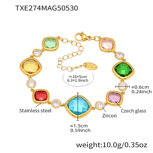 Wholesale Women's Fashion Geometric Czech Glass Bracelet With Stainless Steel And Electroplating