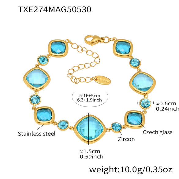 Wholesale Women's Fashion Geometric Czech Glass Bracelet With Stainless Steel And Electroplating