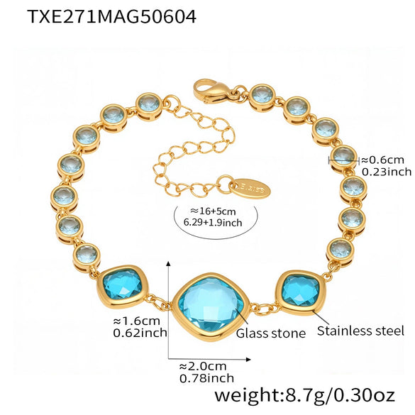 Wholesale Women's Fashion Geometric Faceted Transparent Czech Glass Stone 316L Stainless Steel Electroplated Bracelet