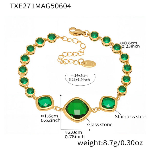 Wholesale Women's Fashion Geometric Faceted Transparent Czech Glass Stone 316L Stainless Steel Electroplated Bracelet