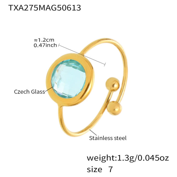 Wholesale Women's Fashion Geometric Ferris Wheel Faceted Open Bead Index Finger Ring Stainless Steel Glass Stone 18K Gold Plated