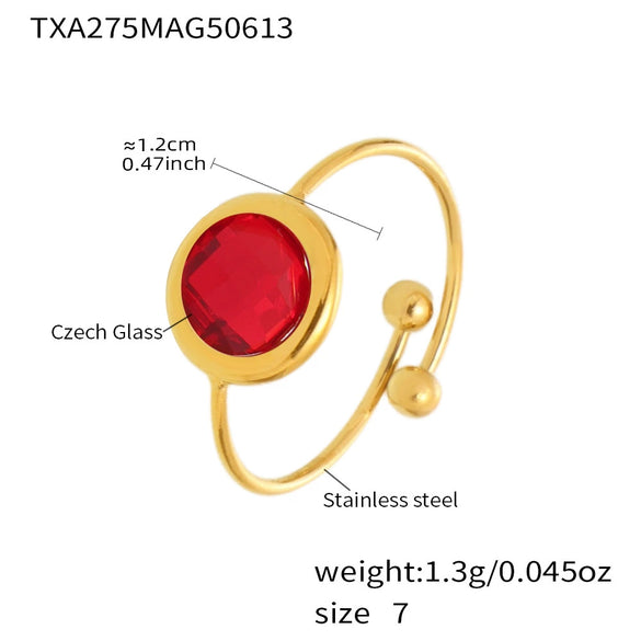 Wholesale Women's Fashion Geometric Ferris Wheel Faceted Open Bead Index Finger Ring Stainless Steel Glass Stone 18K Gold Plated