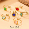 Wholesale Women's Fashion Geometric Ferris Wheel Faceted Open Bead Index Finger Ring Stainless Steel Glass Stone 18K Gold Plated