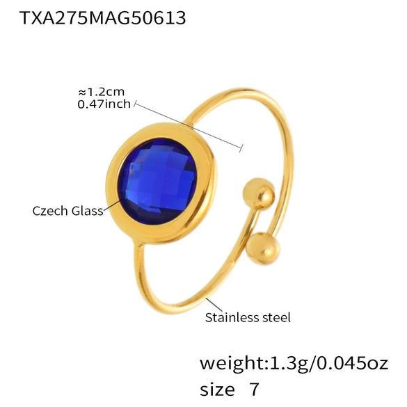 Wholesale Women's Fashion Geometric Ferris Wheel Faceted Open Bead Index Finger Ring Stainless Steel Glass Stone 18K Gold Plated