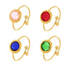 Wholesale Women's Fashion Geometric Ferris Wheel Faceted Open Bead Index Finger Ring Stainless Steel Glass Stone 18K Gold Plated