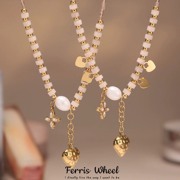 Wholesale Women's Fashion Geometric Ferris Wheel Heart Flower Pendant Necklace Made Of Titanium Steel And Stainless Steel With Electroplating