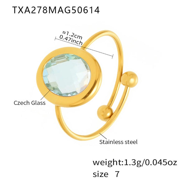 Wholesale Women's Fashion Geometric Ferris Wheel Oval Inlaid Glass Stone Electroplated Stainless Steel Ring