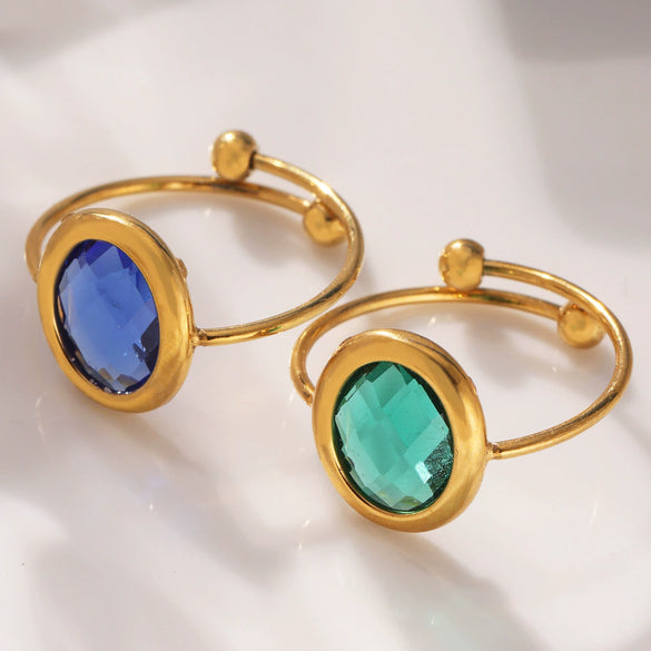 Wholesale Women's Fashion Geometric Ferris Wheel Oval Inlaid Glass Stone Electroplated Stainless Steel Ring