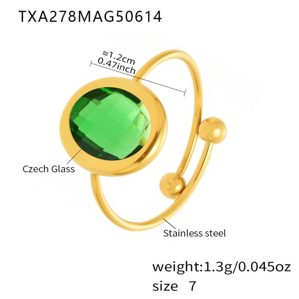 Wholesale Women's Fashion Geometric Ferris Wheel Oval Inlaid Glass Stone Electroplated Stainless Steel Ring