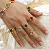 Wholesale Women's Fashion Geometric Ferris Wheel Oval Inlaid Glass Stone Electroplated Stainless Steel Ring