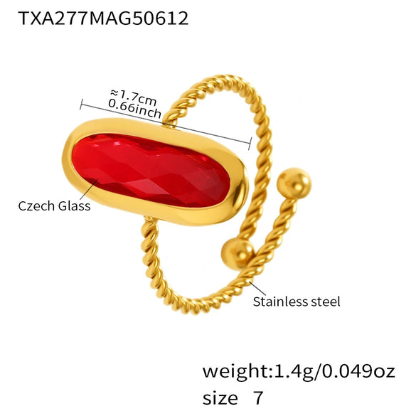 Wholesale Women's Fashion Geometric Ferris Wheel Rectangular Stainless Steel And Glass Stone Electroplated Open Index Finger Ring