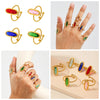 Wholesale Women's Fashion Geometric Ferris Wheel Rectangular Stainless Steel And Glass Stone Electroplated Open Index Finger Ring