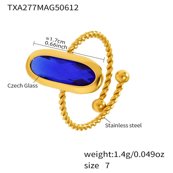 Wholesale Women's Fashion Geometric Ferris Wheel Rectangular Stainless Steel And Glass Stone Electroplated Open Index Finger Ring