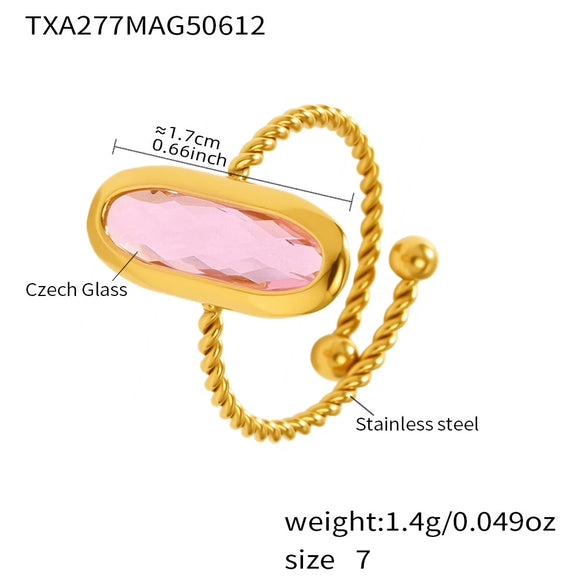 Wholesale Women's Fashion Geometric Ferris Wheel Rectangular Stainless Steel And Glass Stone Electroplated Open Index Finger Ring