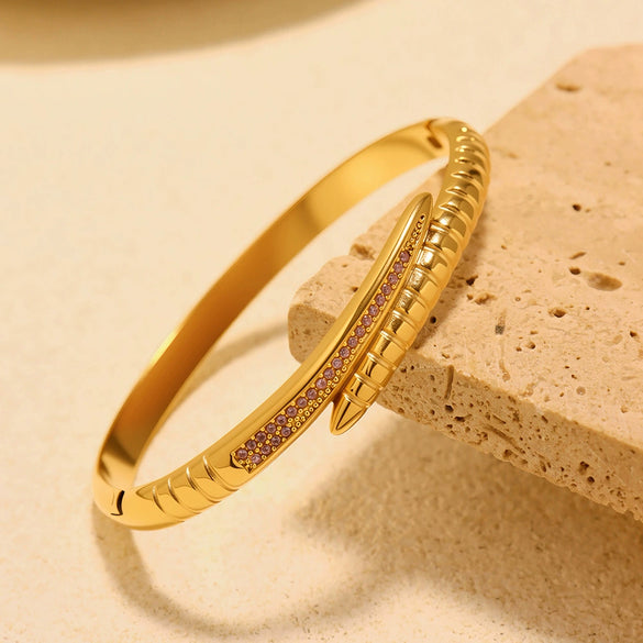 Wholesale Women's Fashion Geometric Ferris Wheel Snake Tail Buckle Bracelet With Zircon Stainless Steel 18K Gold Plated