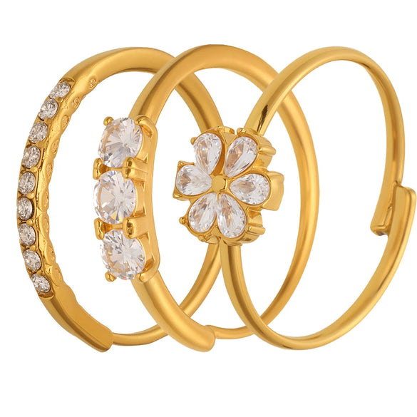 Wholesale Women's Fashion Geometric Ferris Wheel Water Drop Flower Opening Ring Stainless Steel 18K Gold Plated