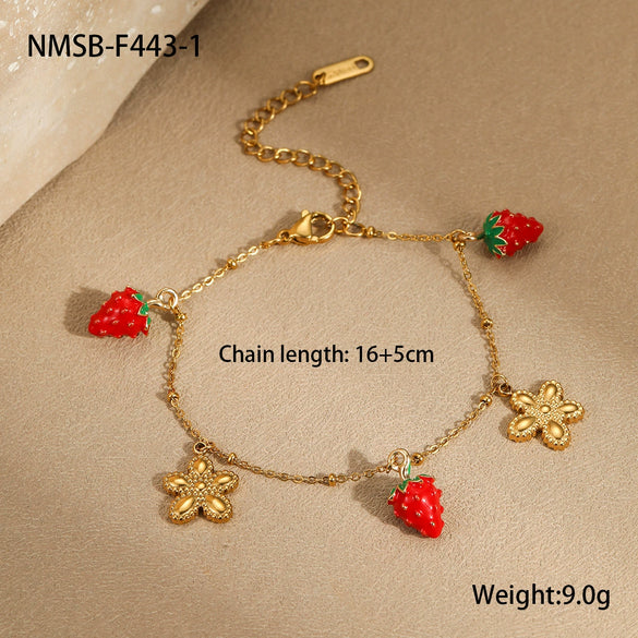 Wholesale Women's Fashion Geometric Fruit Pattern Stainless Steel 18K Gold Plated Bracelet