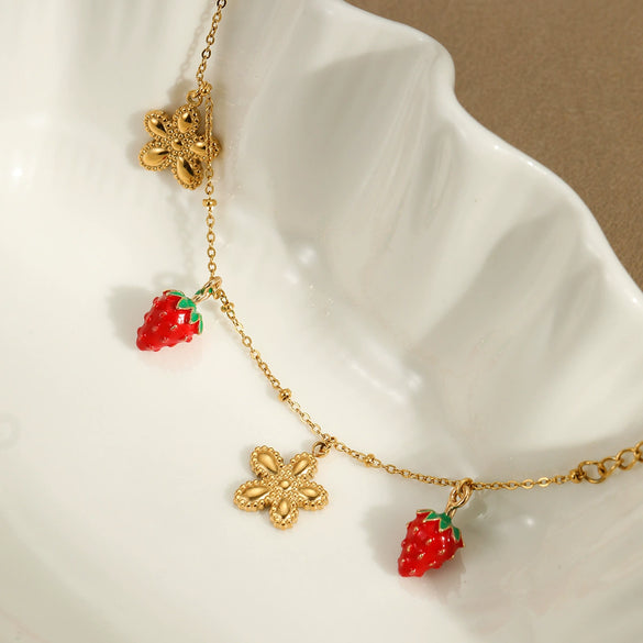 Wholesale Women's Fashion Geometric Fruit Pattern Stainless Steel 18K Gold Plated Bracelet