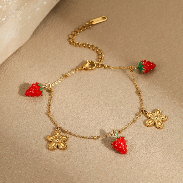 Wholesale Women's Fashion Geometric Fruit Pattern Stainless Steel 18K Gold Plated Bracelet
