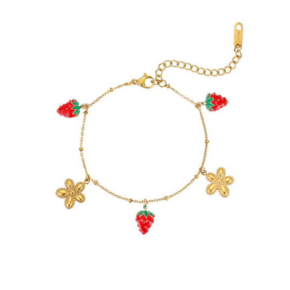 Wholesale Women's Fashion Geometric Fruit Pattern Stainless Steel 18K Gold Plated Bracelet