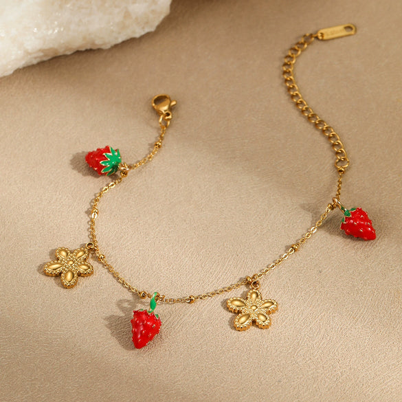 Wholesale Women's Fashion Geometric Fruit Pattern Stainless Steel 18K Gold Plated Bracelet