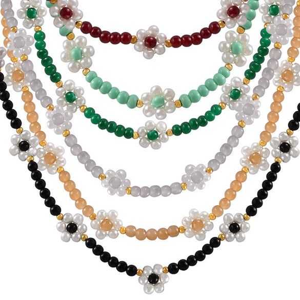 Wholesale Women's Fashion Geometric Handmade Beaded Necklace With Natural Stone And Titanium Steel Gold Plated
