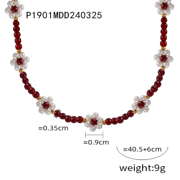 Wholesale Women's Fashion Geometric Handmade Beaded Necklace With Natural Stone And Titanium Steel Gold Plated