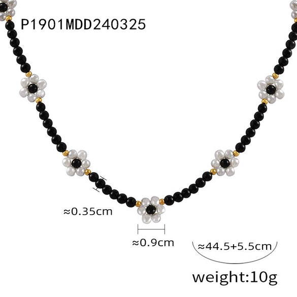 Wholesale Women's Fashion Geometric Handmade Beaded Necklace With Natural Stone And Titanium Steel Gold Plated