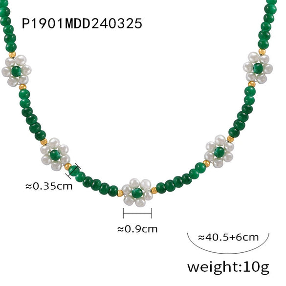 Wholesale Women's Fashion Geometric Handmade Beaded Necklace With Natural Stone And Titanium Steel Gold Plated