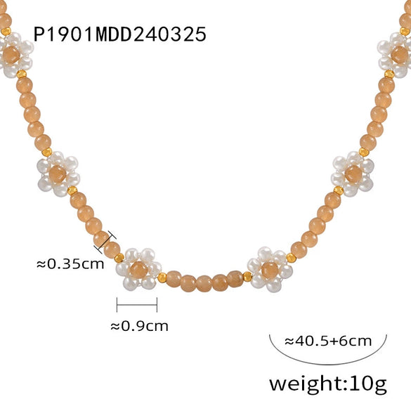 Wholesale Women's Fashion Geometric Handmade Beaded Necklace With Natural Stone And Titanium Steel Gold Plated