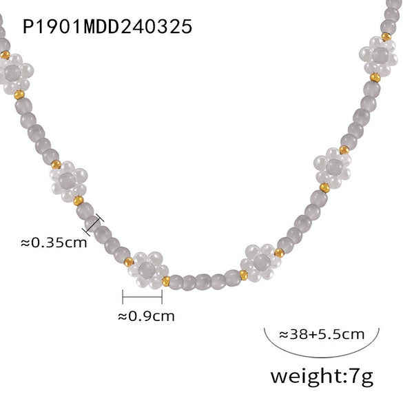 Wholesale Women's Fashion Geometric Handmade Beaded Necklace With Natural Stone And Titanium Steel Gold Plated