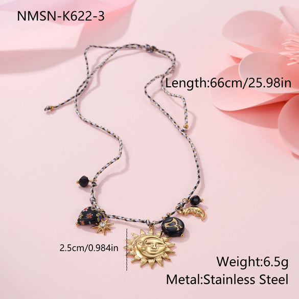 Wholesale Women's Fashion Geometric Heart And Sun Pendant Stainless Steel Electroplated Necklace