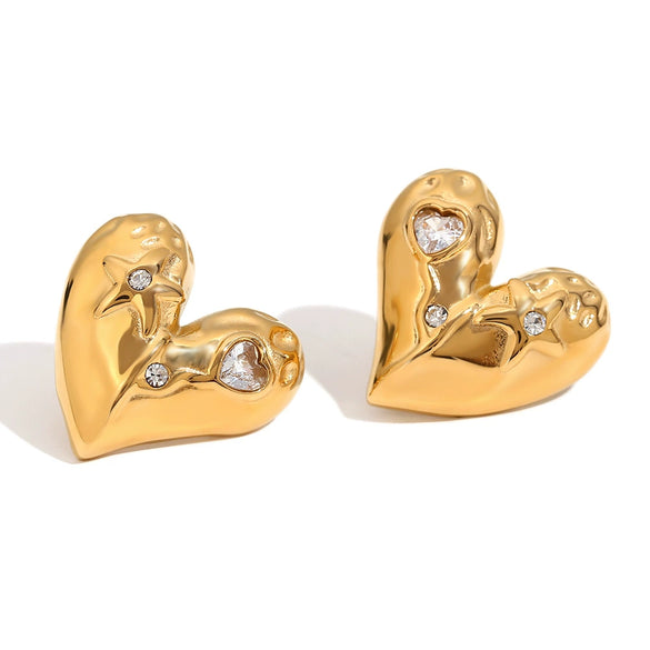Wholesale Women's Fashion Geometric Heart Shape Stainless Steel 18K Gold Plated Earrings