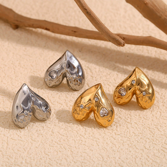 Wholesale Women's Fashion Geometric Heart Shape Stainless Steel 18K Gold Plated Earrings