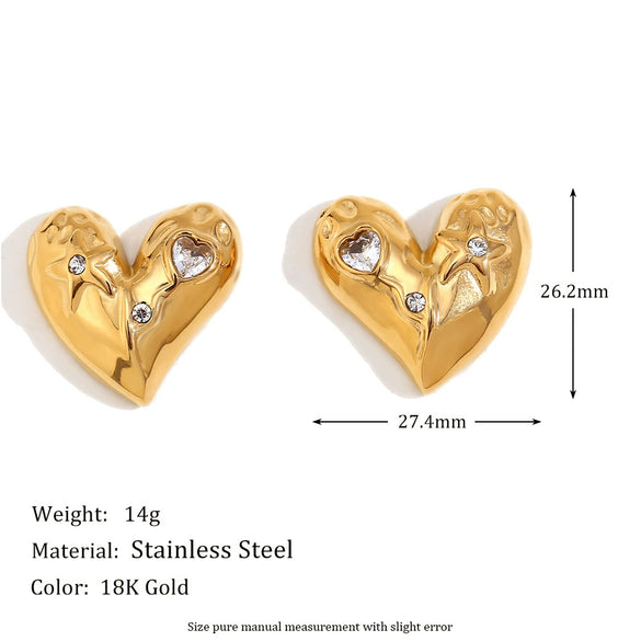 Wholesale Women's Fashion Geometric Heart Shape Stainless Steel 18K Gold Plated Earrings