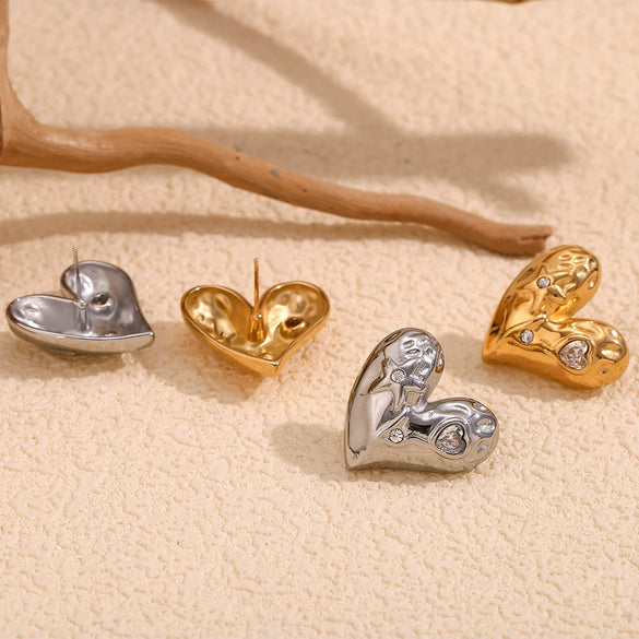 Wholesale Women's Fashion Geometric Heart Shape Stainless Steel 18K Gold Plated Earrings