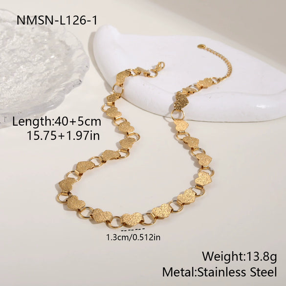 Wholesale Women's Fashion Geometric Heart Shape Stainless Steel 18K Gold Plated Necklace And Bracelet Hand Jewelry