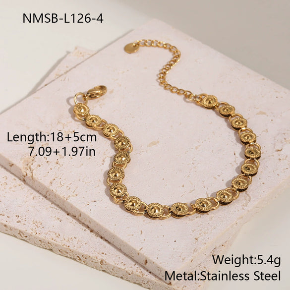Wholesale Women's Fashion Geometric Heart Shape Stainless Steel 18K Gold Plated Necklace And Bracelet Hand Jewelry