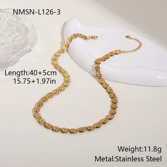 Wholesale Women's Fashion Geometric Heart Shape Stainless Steel 18K Gold Plated Necklace And Bracelet Hand Jewelry